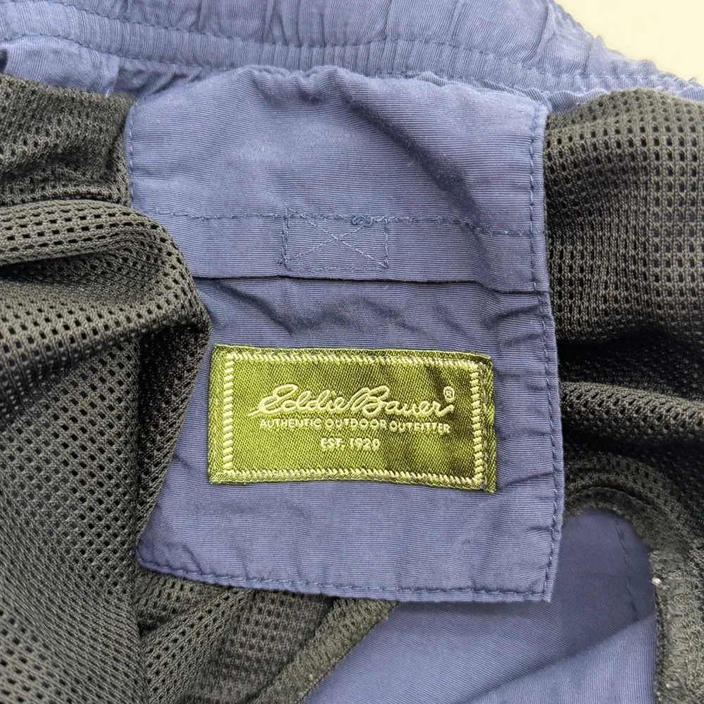 Eddie Bauer Mens Navy Blue Nylon Hiking Swim Shorts‎ Cargo Belt Size Large